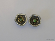 Oxidised silver & 18ct Gold stud earrings with Tsavorites